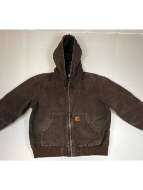 Carhartt Men Large J130 DKB Thermal Lined Active Jacket Brown Canvas Workwear